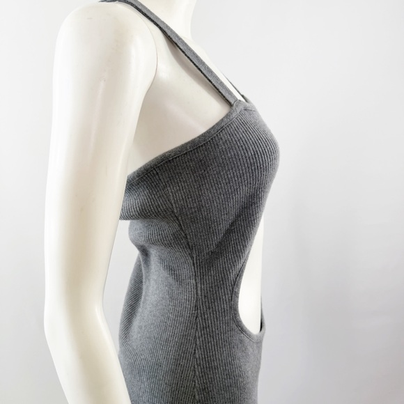 PrettyLittleThing Charcoal Gray Front Cut Out Soft Rib Knit Maxi Dress Size L - Picture 7 of 11